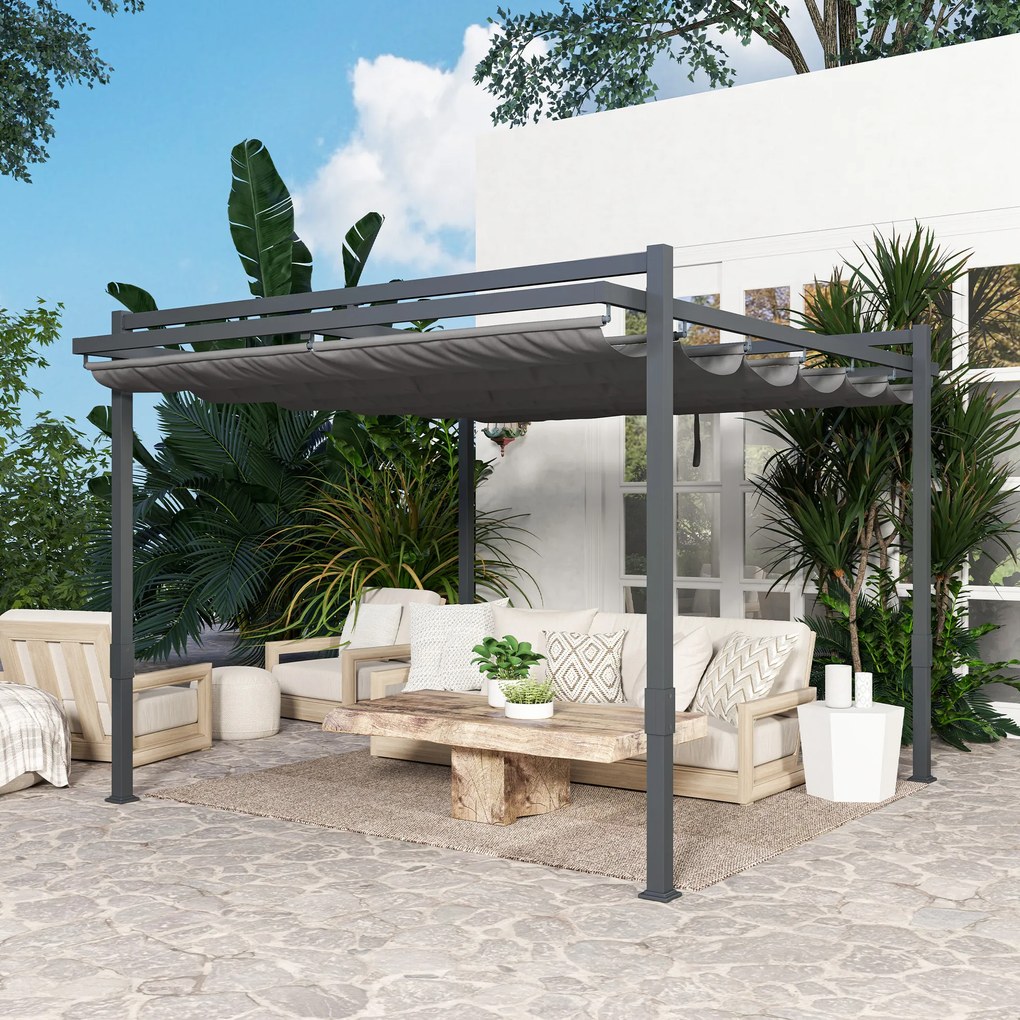 Outsunny Pergola ok. 3,5x3m Stabilna i Zimoodporna z Aluminiową Ramą i Regulowanym Zadaszeniem Szara