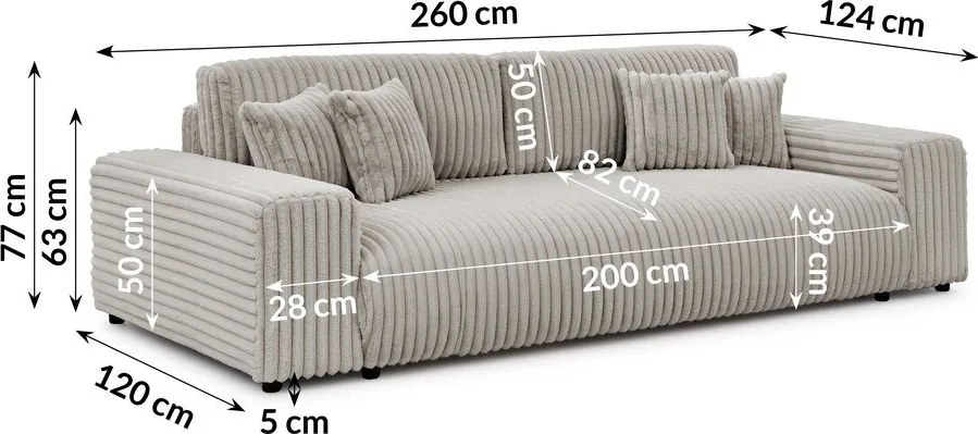 Jasnoszara sztruksowa rozkładana sofa ze schowkiem 260 cm Justin – Ropez