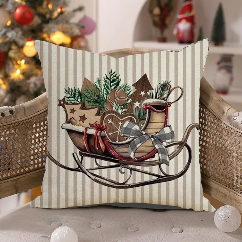 Świąteczna poszewka na poduszkę SLEIGH 45x45 cm, beżowa