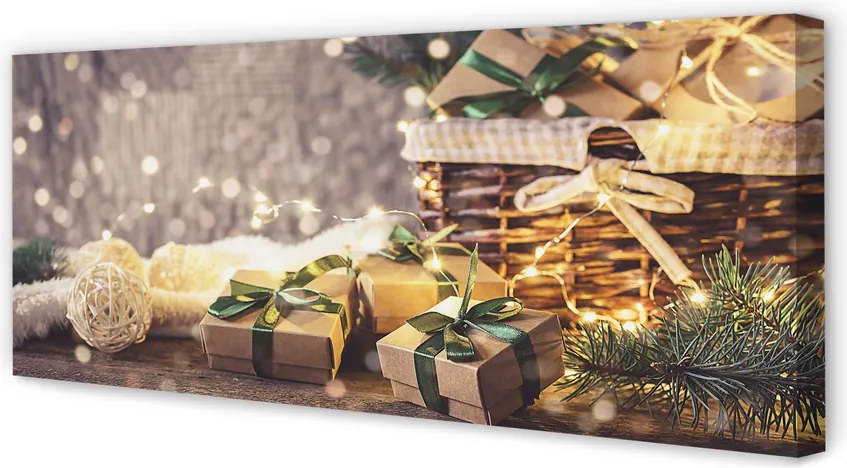 Zdjęcie na płótnie Prezenty, Gałązki i Bombki