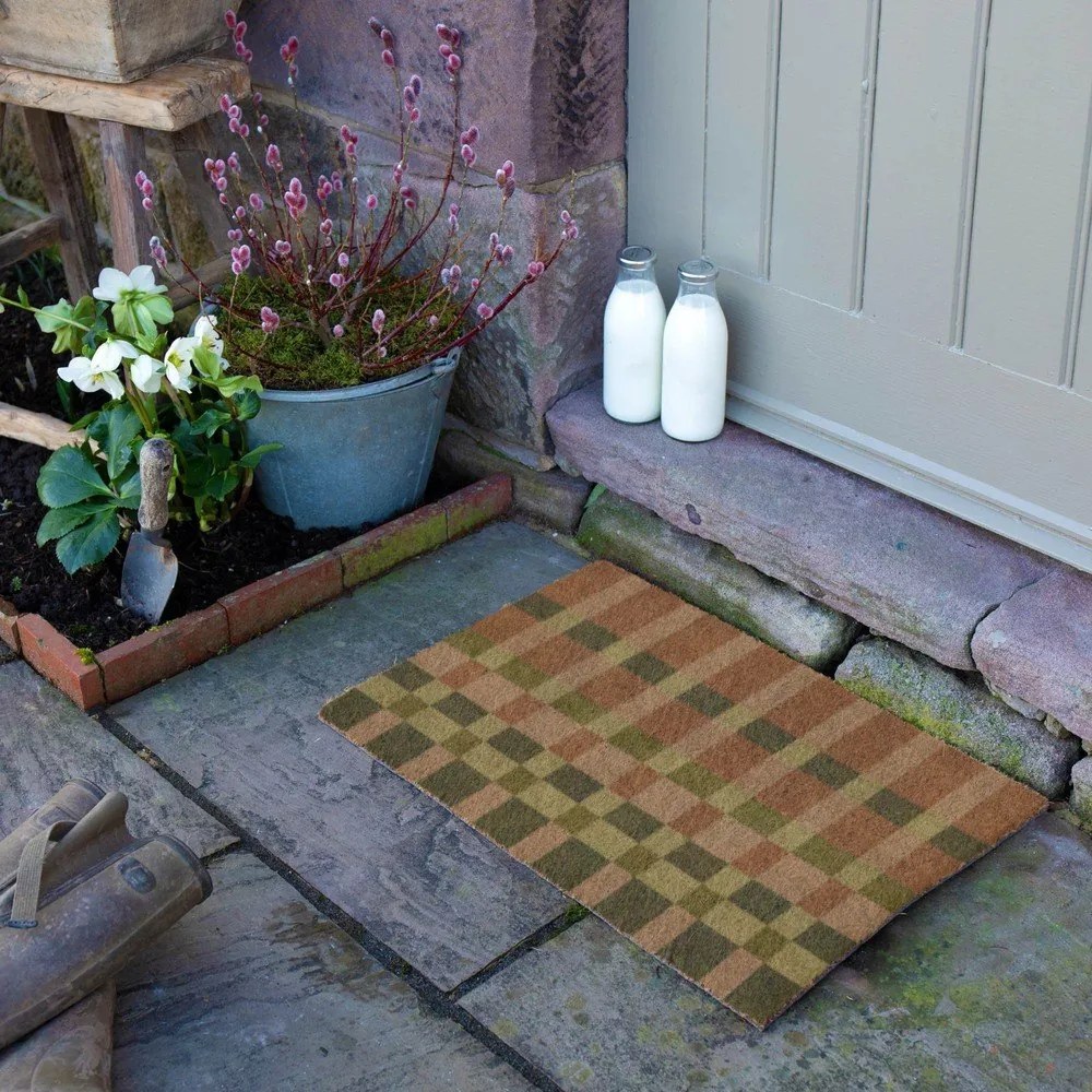 Wycieraczka z włókna kokosowego 40x60 cm Pink and Blue Check – Artsy Doormats