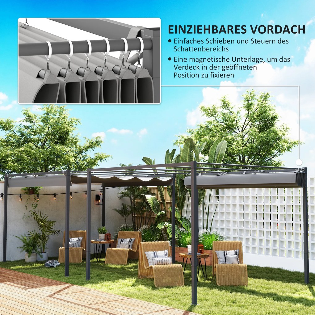 Outsunny Pergola ogrodowa 3 x 3 m z chowanym dachem, pawilon, baldachim zapewniający cień, UPF30+, Grau | Aosom PL
