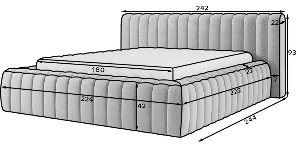 Jasnoszare tapicerowane łóżko dwuosobowe ze schowkiem ze stelażem 180x200 cm Carilla – ELTAP