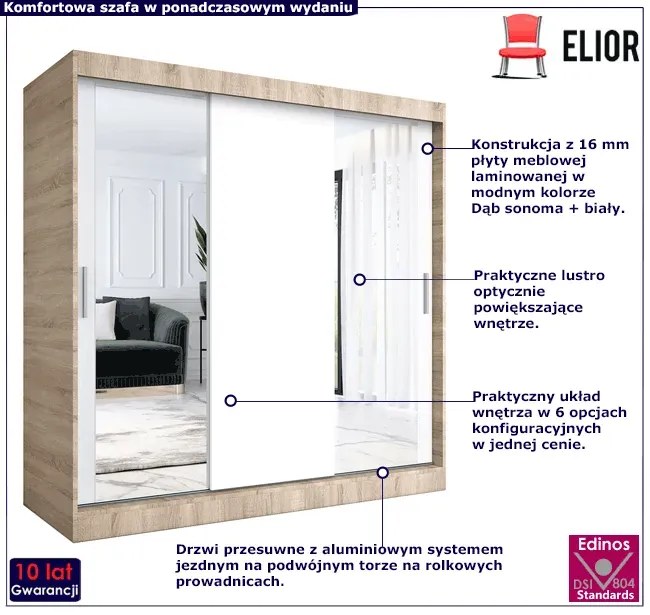 Szafa przesuwna dąb sonoma + biały 200 cm R8-F61