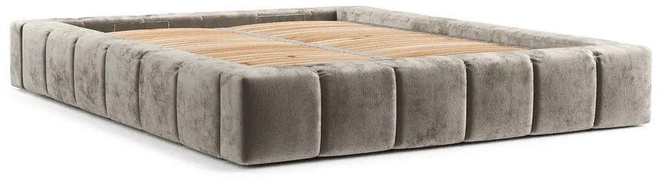 Beżowe tapicerowane łóżko dwuosobowe ze schowkiem i stelażem 160x200 cm Aruba L – Maison de Rêve