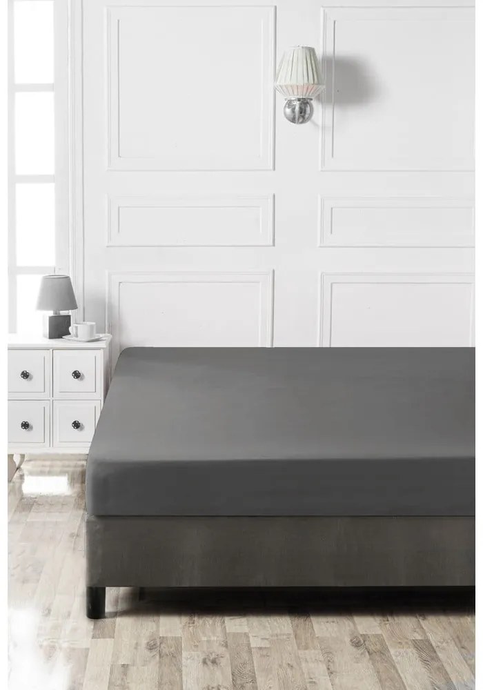 Antracytowe bawełniane prześcieradło z gumką 140x200 cm – Mijolnir