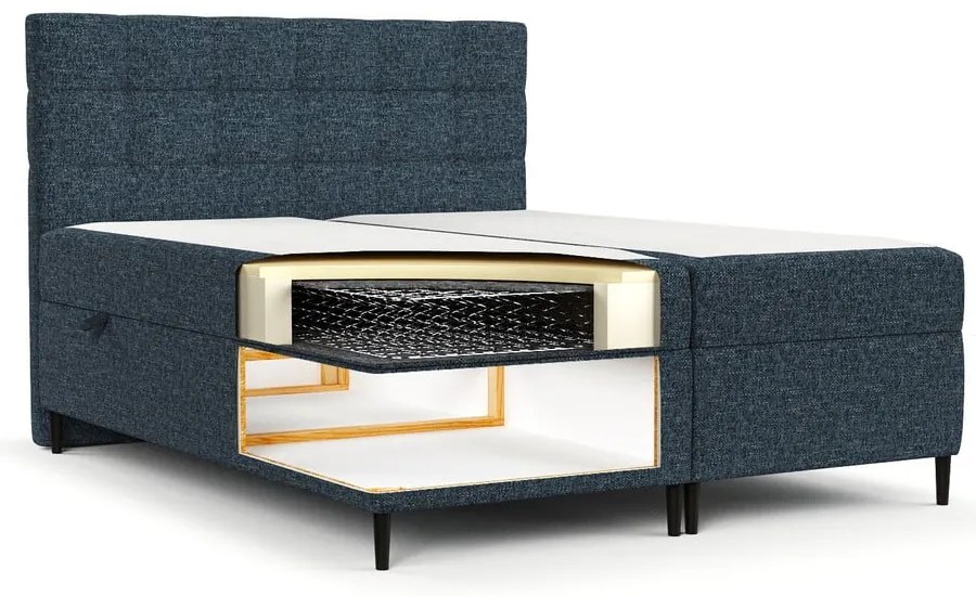 Ciemnoniebieskie łóżko boxspring ze schowkiem 180x200 cm Urbaneo – Maison de Rêve