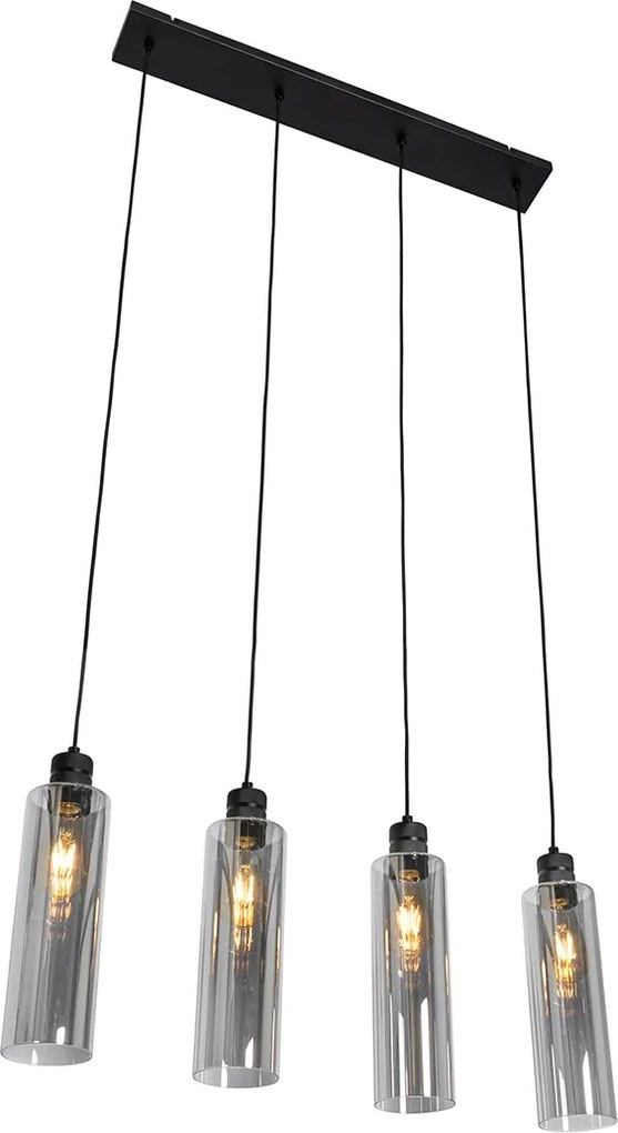 Nowoczesna lampa wisząca czarna z przydymionym szkłem 4-punktowa - Stavelot