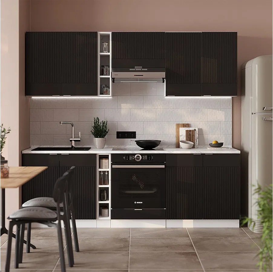 Aneks kuchenny czarny w paski/biały 235x46x81.6 fame-line