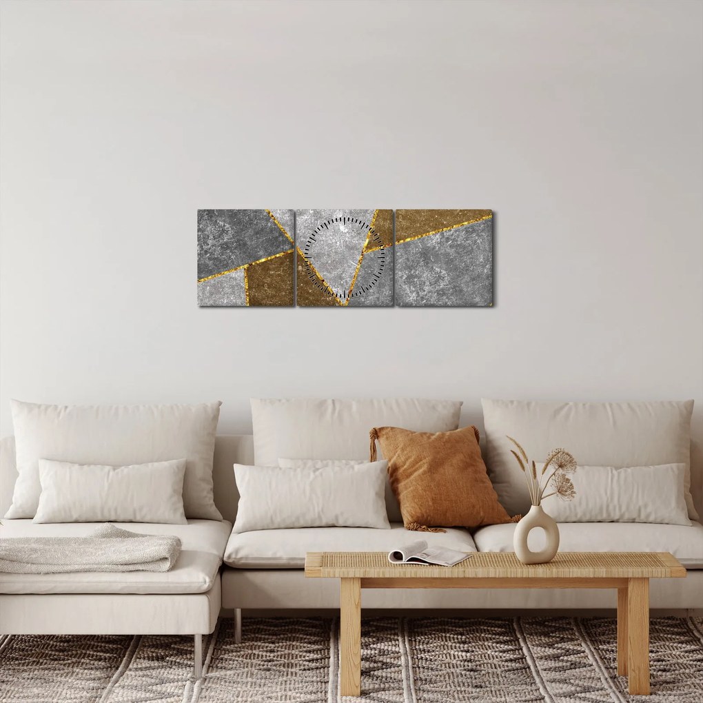 Obraz - Imitacja materiałów (z zegarem) (90x30 cm)