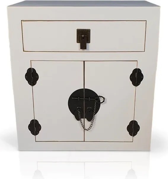 Komoda, stolik nocny, metalowe okucia, styl azjatycki, biały.