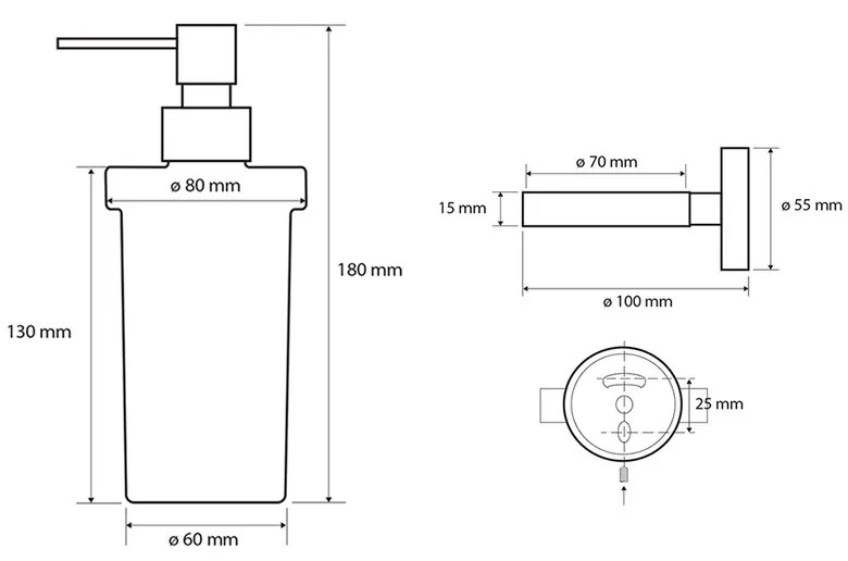 SAPHO XB100 X-Round black dozownik mydła, szkło mleczne/czarny, 230 ml