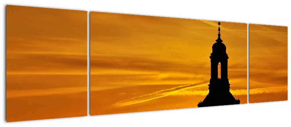 Obraz kościoła o zachodzie słońca (170x50 cm)