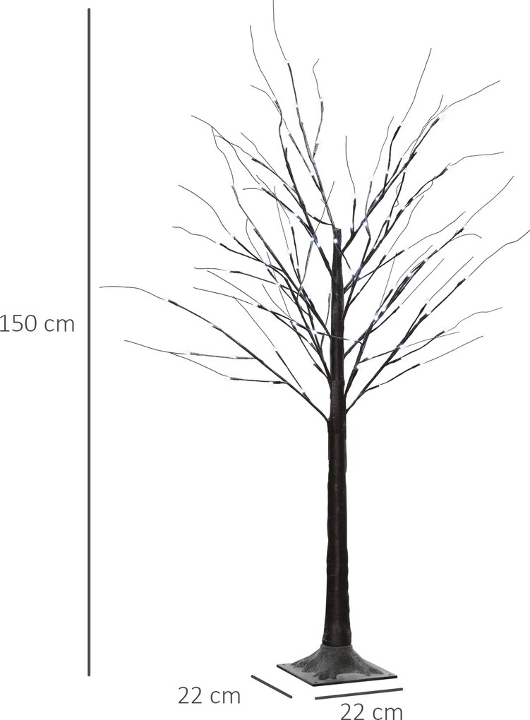 HOMCOM Sztuczna Brzoza z Oświetleniem LED, 96 ciepłych białych Mikro-LEDów, 150 cm, Brązowa