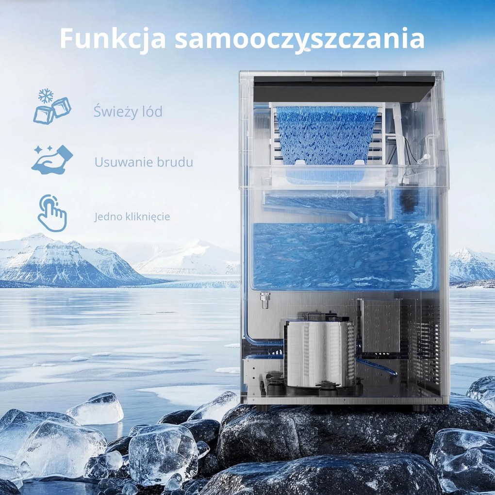 HOMCOM Komercyjna kostkarka do lodu, 36 kg/24h, stal nierdzewna, podblatowa lub wolnostojąca, srebrna | Aosom PL