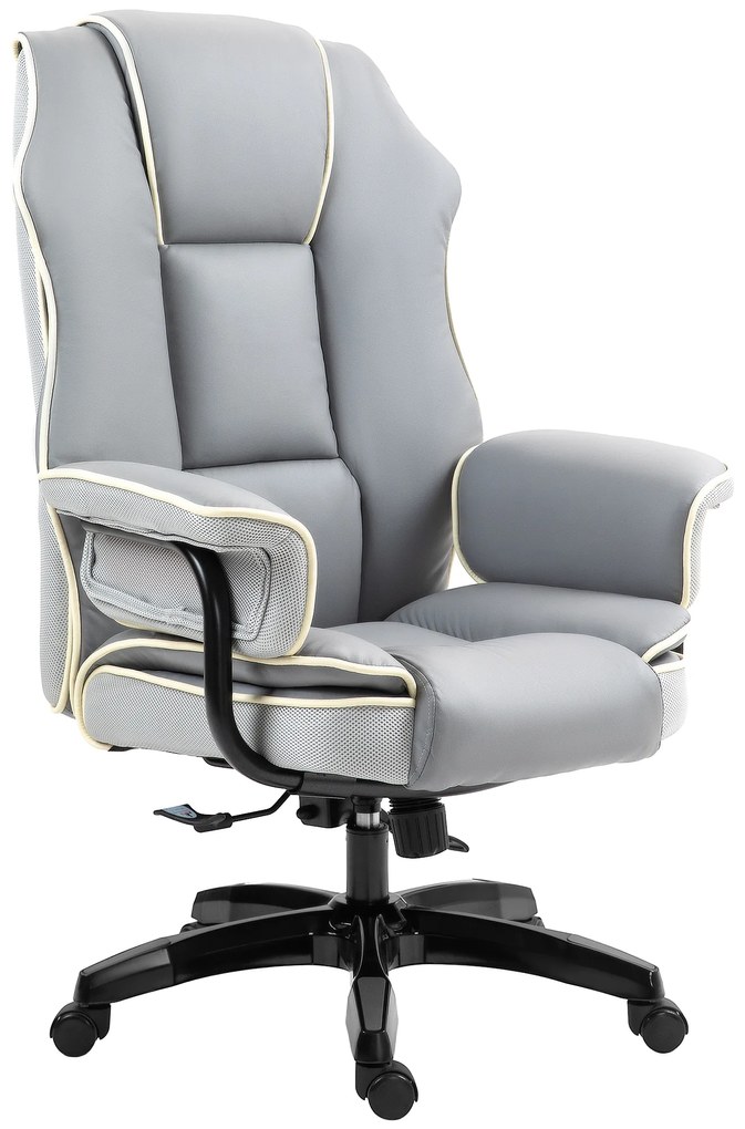 Vinsetto Ergonomiczny Fotel Biurowy, Dodatkowo Wypełniony, z Funkcją Leżenia, Ekoskóra, 76x80x118-124cm, Jasnoszary
