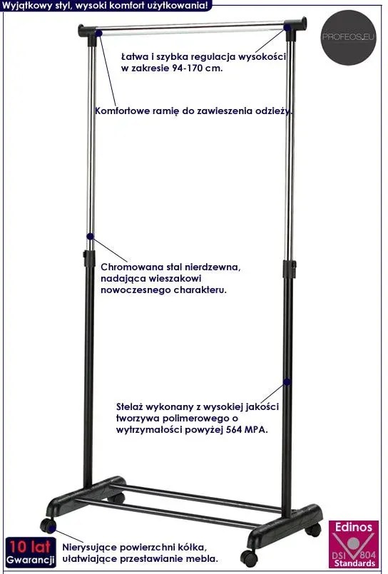 Regulowany Wieszak Na Ubrania Na Kółkach K5-B56