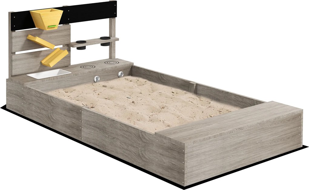 Outsunny Piaskownica z Kuchnią, Zlewem, 2 Skrzynkami na Rośliny, Sosna, 154x80x60cm, Szara