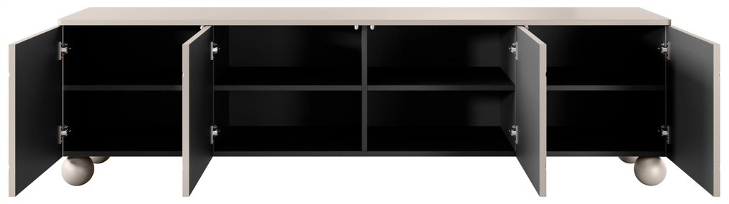 Szafka RTV Sonatia II 200 cm czterodrzwiowa na nogach kulach - kaszmir