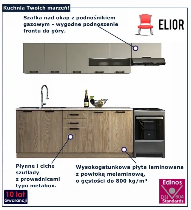 Komplet mebli kuchennych 260 cm dąb cremona + kaszmir  S8-E55