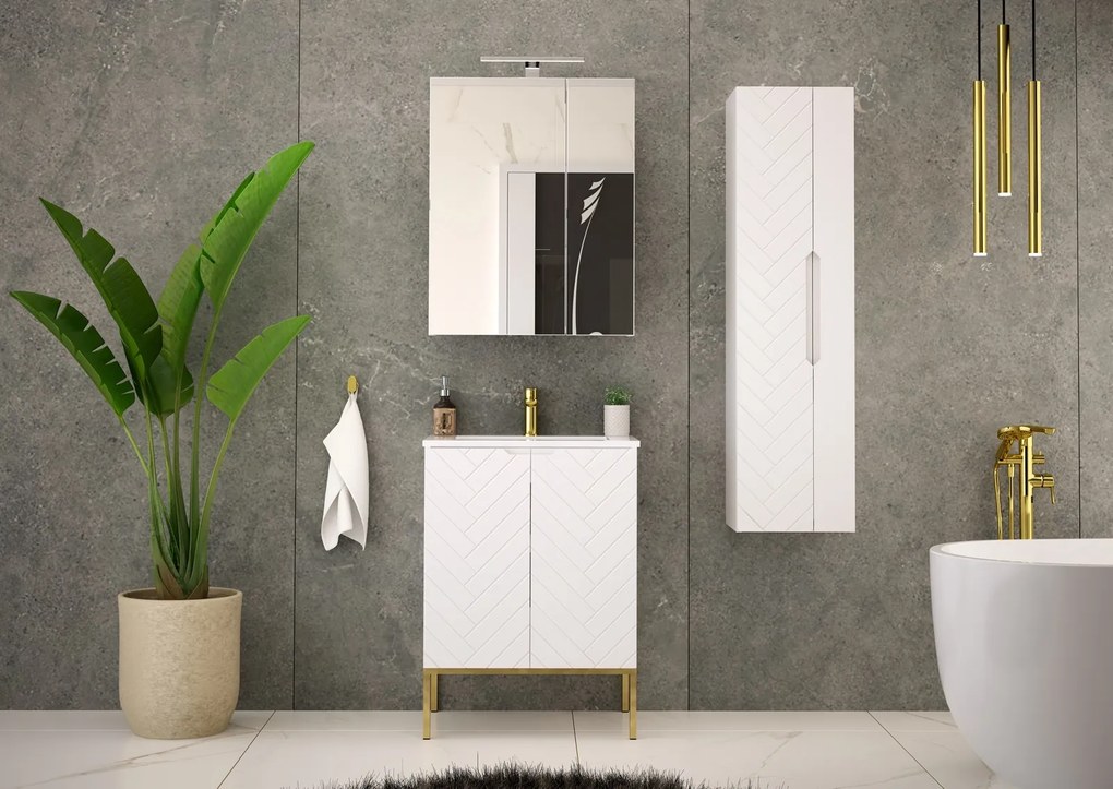 Szafka pod umywalkę wpuszczaną Aspen 09, biały mat/złoty, 60 cm