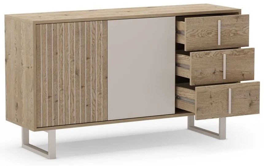 Szara niska komoda w dekorze dębu 140x80 cm Millay – Marckeric