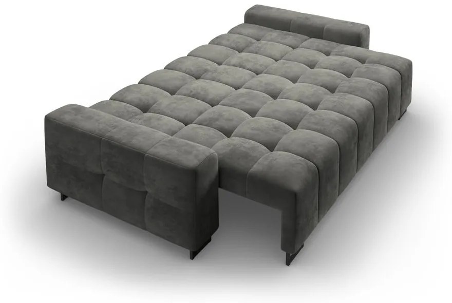 Szara aksamitna rozkładana sofa ze schowkiem 250 cm Wicklow – Cosmopolitan Design