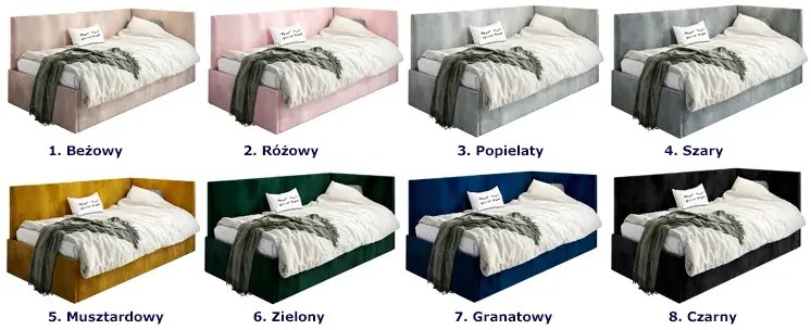 Zielone łóżko młodzieżowe z oparciem L Salma - 4 rozmiary