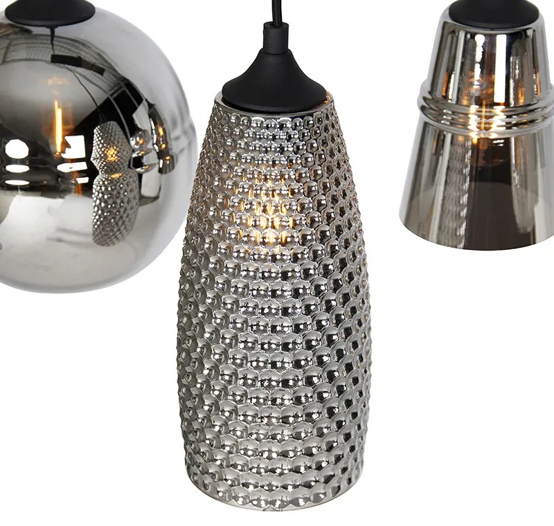 Lampa wisząca w stylu art deco czarna z przydymionym szkłem 8-świateł - Hanne ArtDeco Oswietlenie wewnetrzne