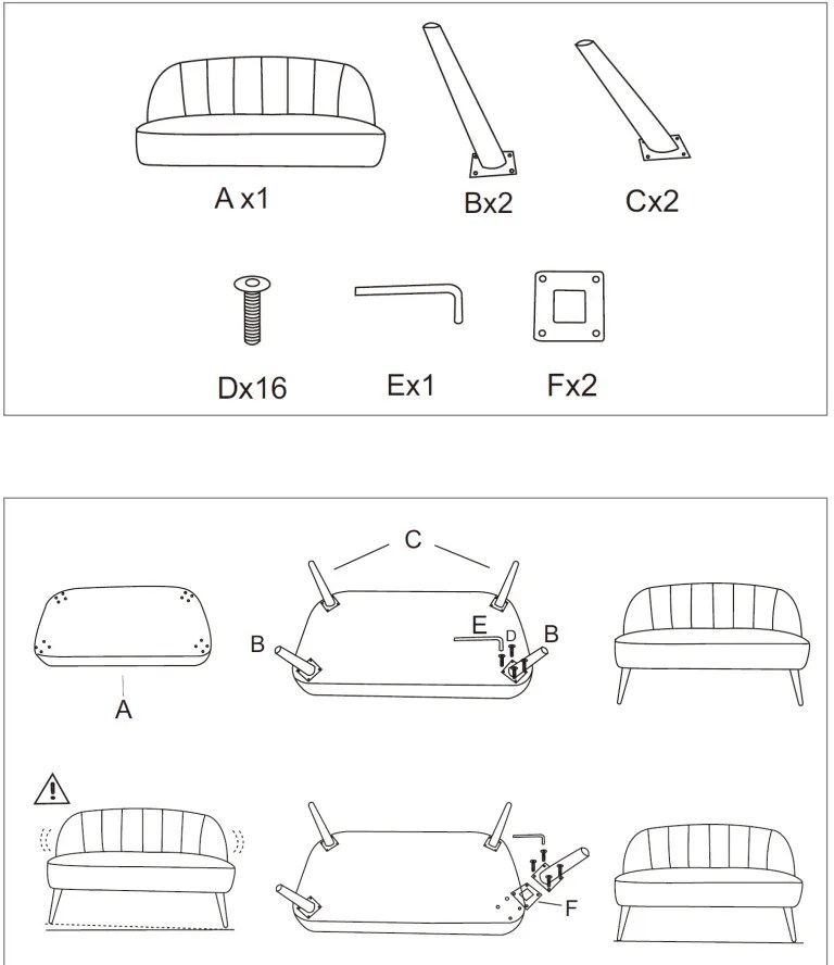 Mała sofa dwuosobowa NAOVA, aksamitne obicie, drewniane nóżki