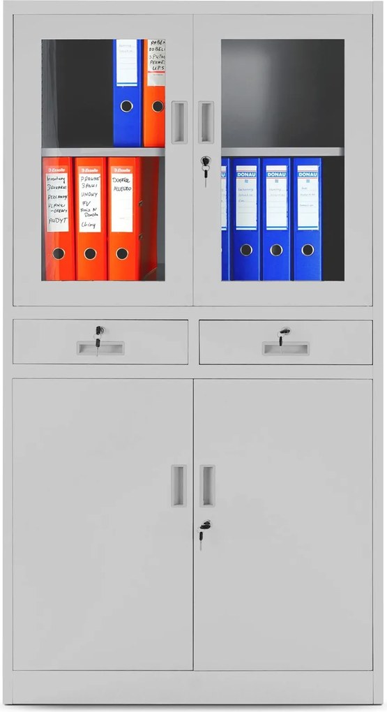 Szafa biurowa z gablotą szklaną Edmund 90x40x185 cm szara
