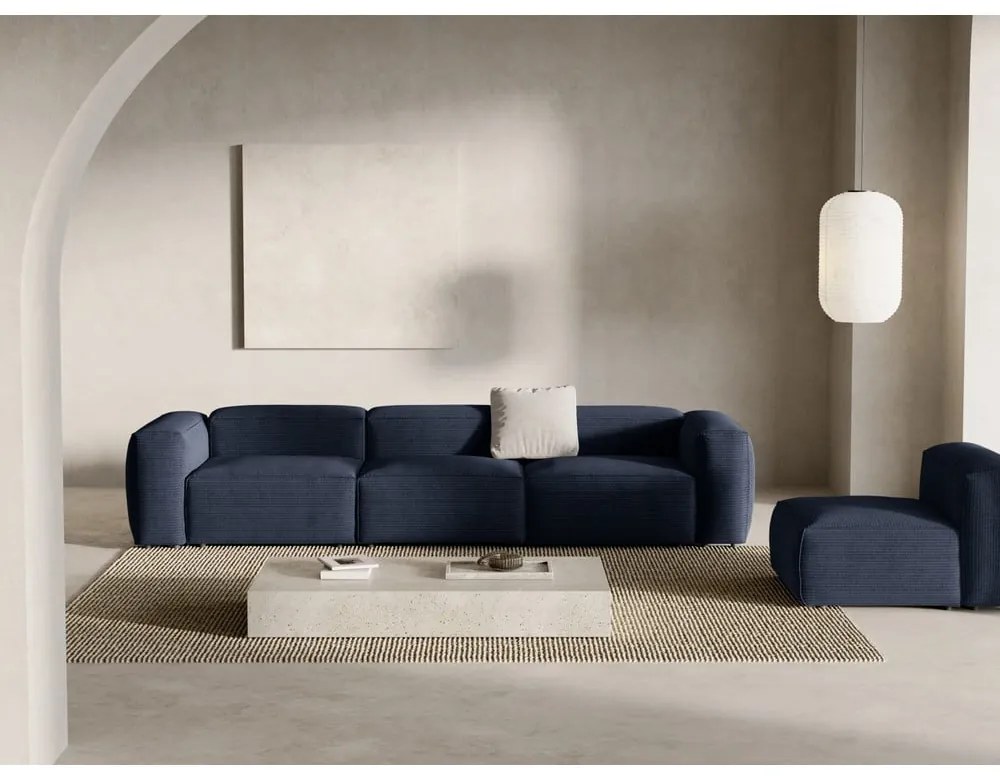 Ciemnoniebieska sztruksowa sofa 364 cm Bergamo – Cosmopolitan Design