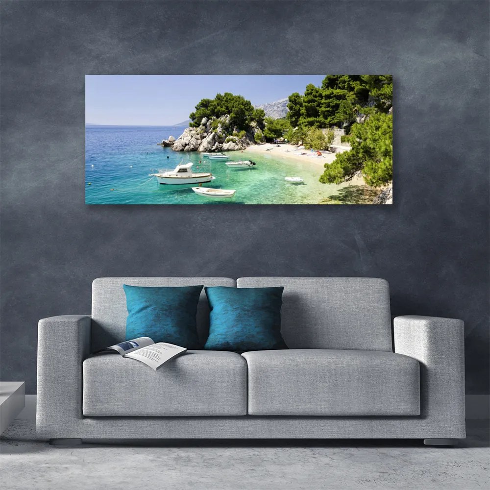 Obraz Canvas Morze Plaża Skały Łodzie