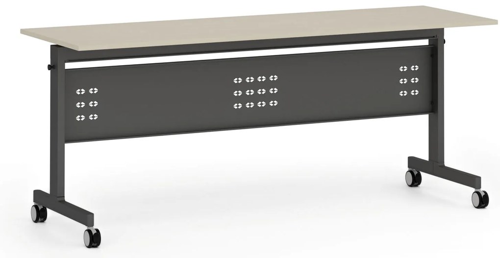 Mobilny stół PRIMO MOBI, 180x60 cm, czarna podstawa, brzoza
