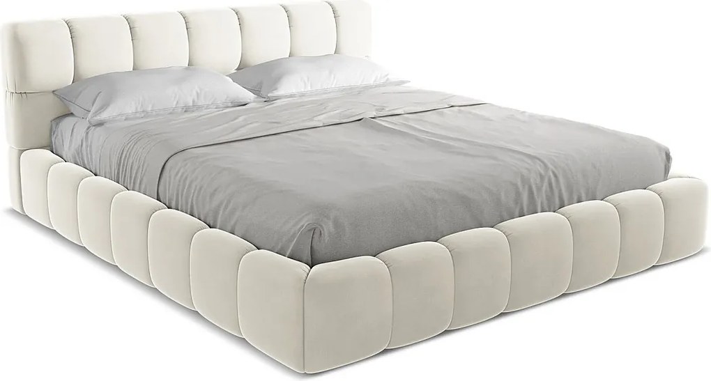 Łóżko 200 x 228 - z weluru - jasny beż - NALU