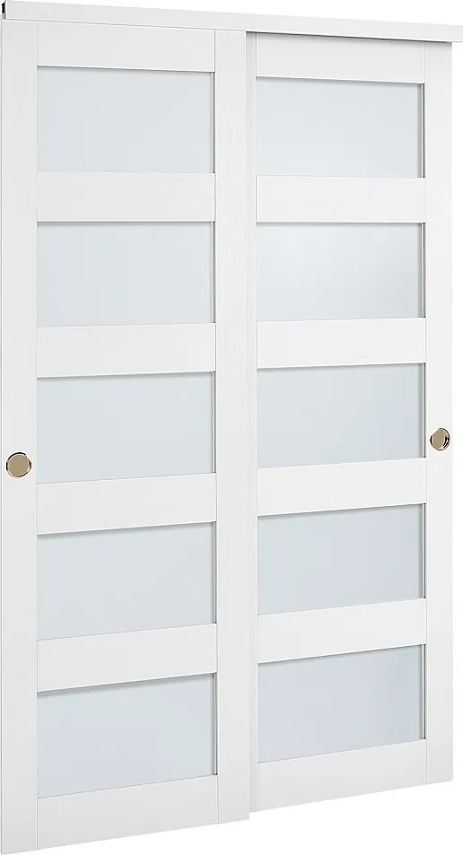 Drzwi Przesuwne SucceBuy do Szafy 121,9 x 203,2 cm, Podwójne Drzwi do Szaf w Szkle Matowym z 5 Panelami, z Kompletem Okuć i Szyną Podłogową
