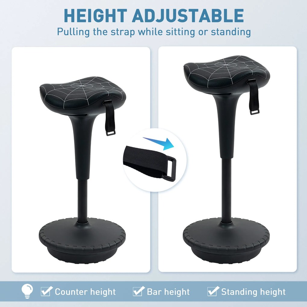 Vinsetto Stołek biurowy z funkcją obrotową, ergonomiczny stołek, regulowana wysokość 65,5-83,5 cm, 120° odchylany, czarny | Aosom PL