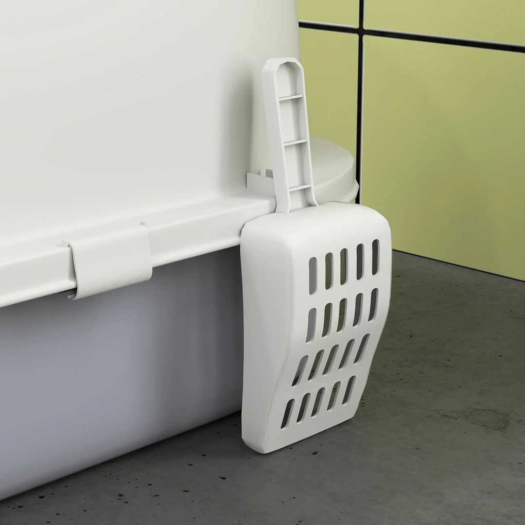 PawHut Kuweta z pokrywą kuweta dla kota z szufelką wysuwaną szufladą pedałem wejściowym dla kotów do 5 kg 40,5x52x39 cm Szara | Aosom PL