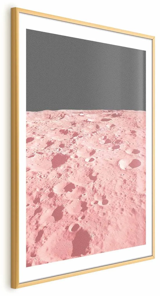 Plakat Różowy księżyc 21x30 cm z ramą złotą z marginesem ARTGEIST B