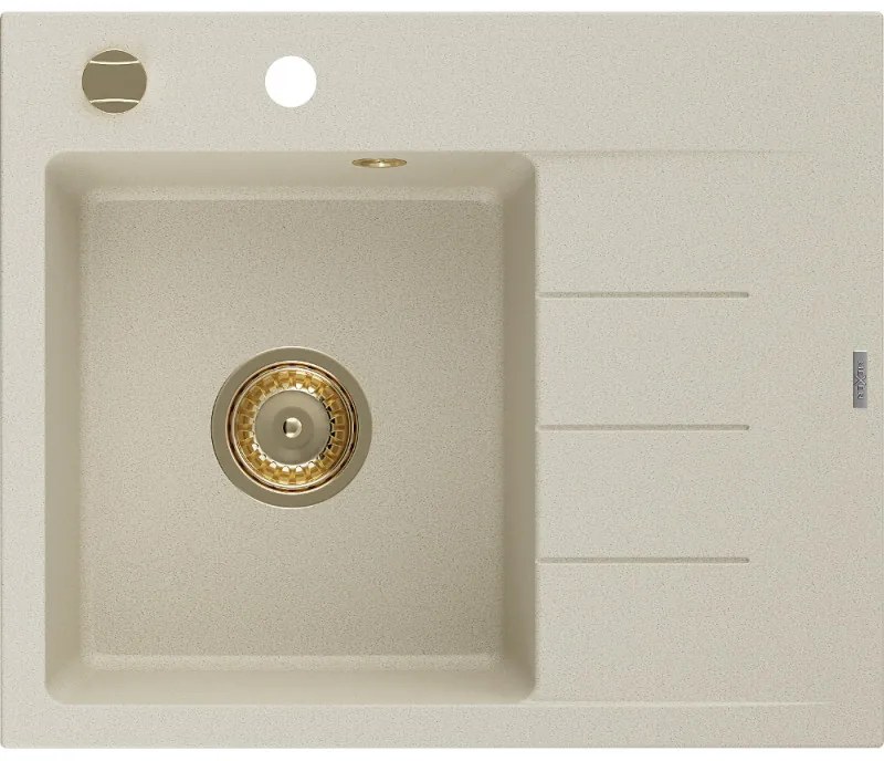 Mexen Ben zlewozmywak granitowy 1-komorowy z ociekaczem lewy 600 x 500 mm, beżowy, syfon złoty - 6522605000-69-G
