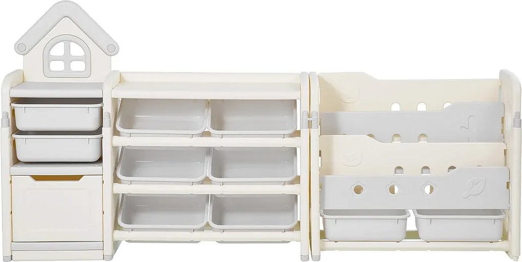 Szafka do Przechowywania Zabawek dla Dzieci SucceBuy, 4-poziomowa z Biblioteczką, Półka do Organizowania Zabawek z 10 Wyjmowanymi Plastikowymi Pojemnikami