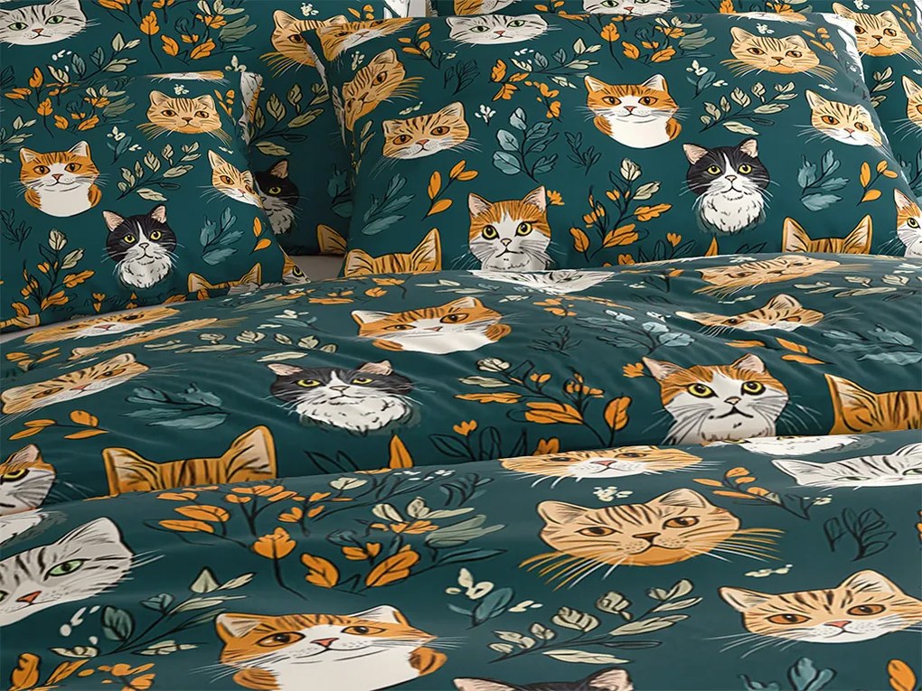 PrzytulneMieszkanie.pl PrzytulneMieszkanie.pl Bawełniana pościel CATTAMI POLY ciemnozielona Rozmiar pościeli: 70 x 90 cm | 140 x 220 cm