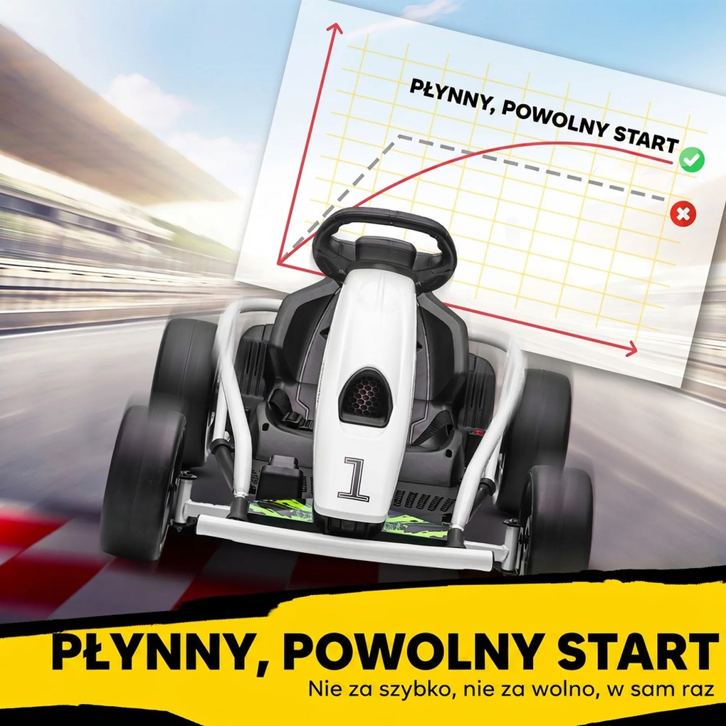 HOMCOM 24 V elektryczny gokart dla dzieci do 13 km/h z funkcją driftu, drift-kart z 2 silnikami dla 8-12 lat, biały | Aosom PL