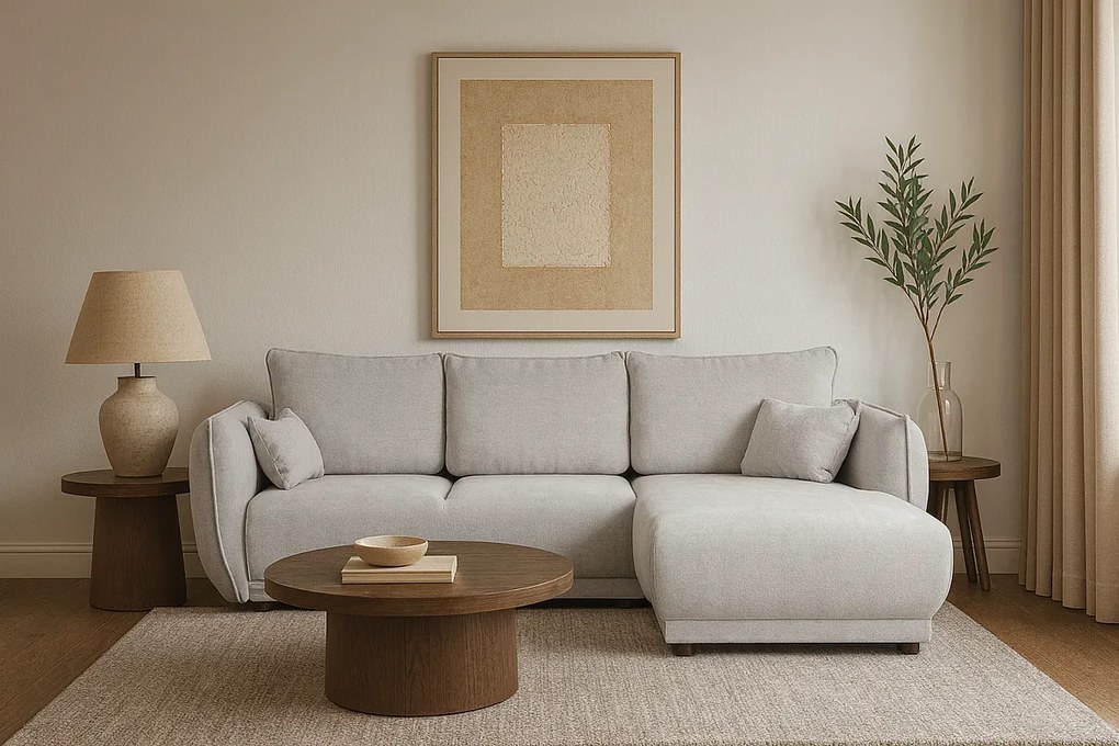 Narożnik prawy Loren z funkcją spania 255x165x91 cm – tkanina Raven 6 jasno szara