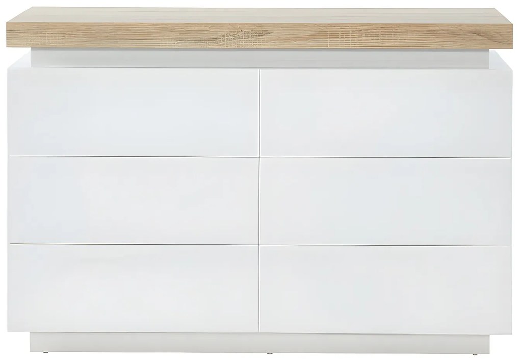 Komoda HALO II - 6 szuflad - lakierowane MDF - diody LED - Kolor: biały i dębowy.