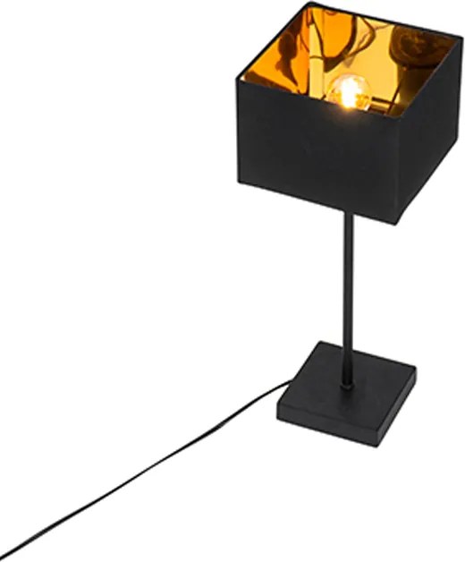 Nowoczesna lampa stołowa czarna z abażurem z tkaniny w kolorze czarnym ze złotym - VT 1