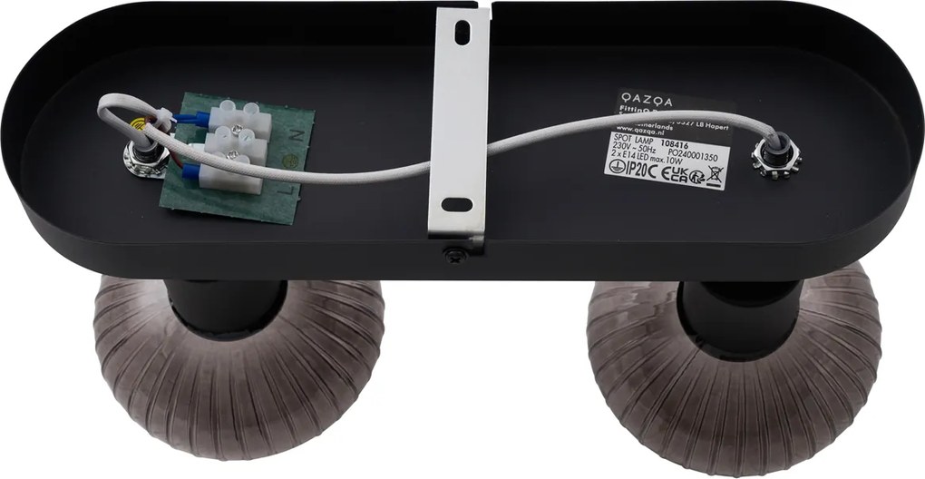 Okrągły reflektor sufitowy czarny z dymionym szkłem, 2-punktowy - Teddy