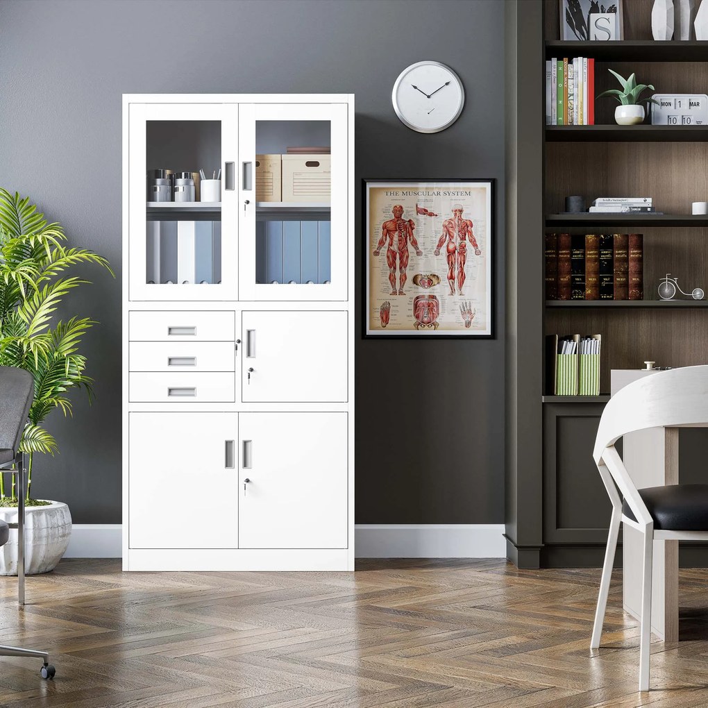 Biurowa szafa metalowa z sejfem na akta i dokumenty FILIP, 900 x 1850 x 400 mm, biała