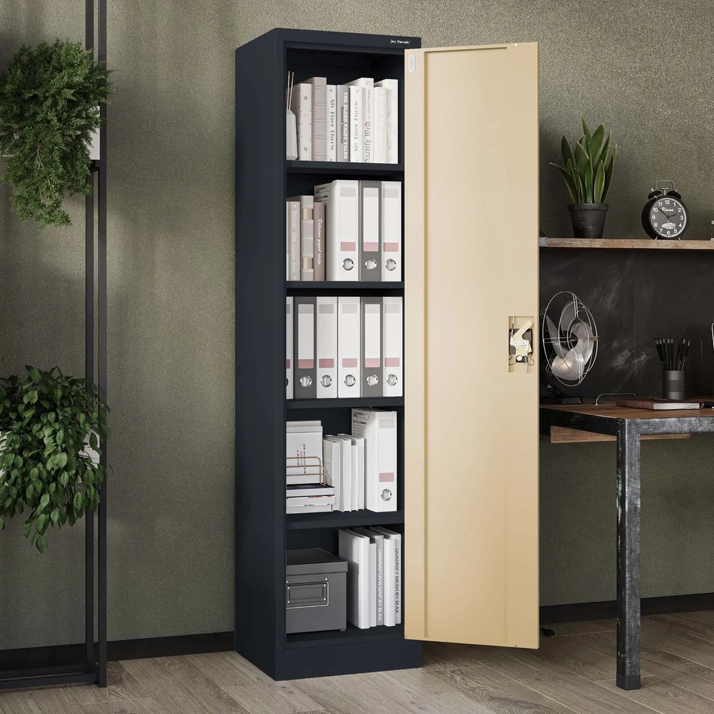 Biurowa szafa metalowa ALEX, 450 x 1850 x 400 mm, Eco Design: antracytowa/ orzech