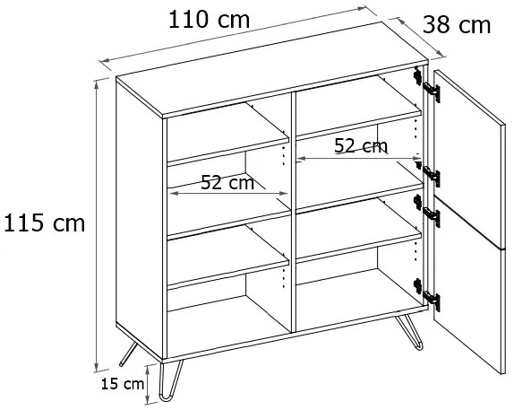 Komoda w stylu loft z półkami dąb craft + czarny - Zorina 5X